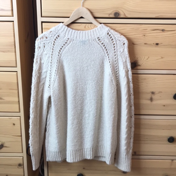 J. Crew Cable-knit Pointelle Sweater With Popcorn Flowers Cream Size Medium - Picture 10 of 10